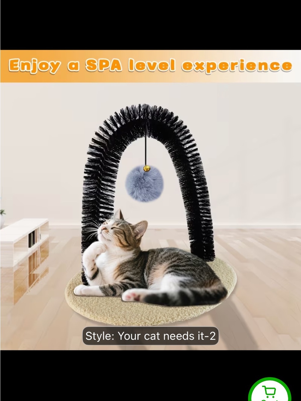 Cat Arch Scratching Toy with Plush Ball - Black Arch, Light Gray Ball - Picture 3 of 10